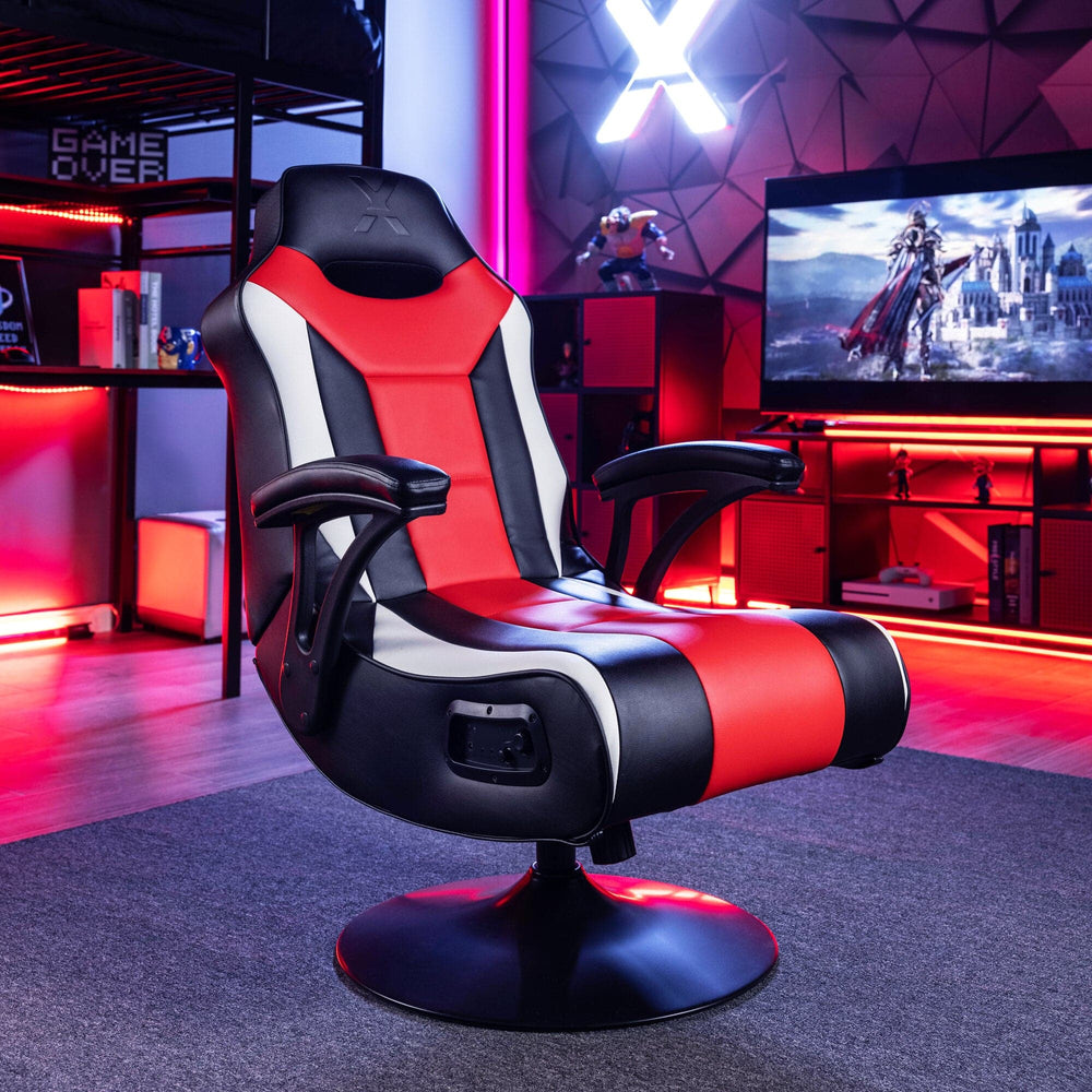 Falcon 2.1 Pedestal Gaming Chair, Black/White/Red - X Rocker