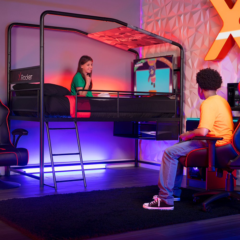 Contra Mid-Sleeper Gaming Bed with TV Mount, Twin - X Rocker